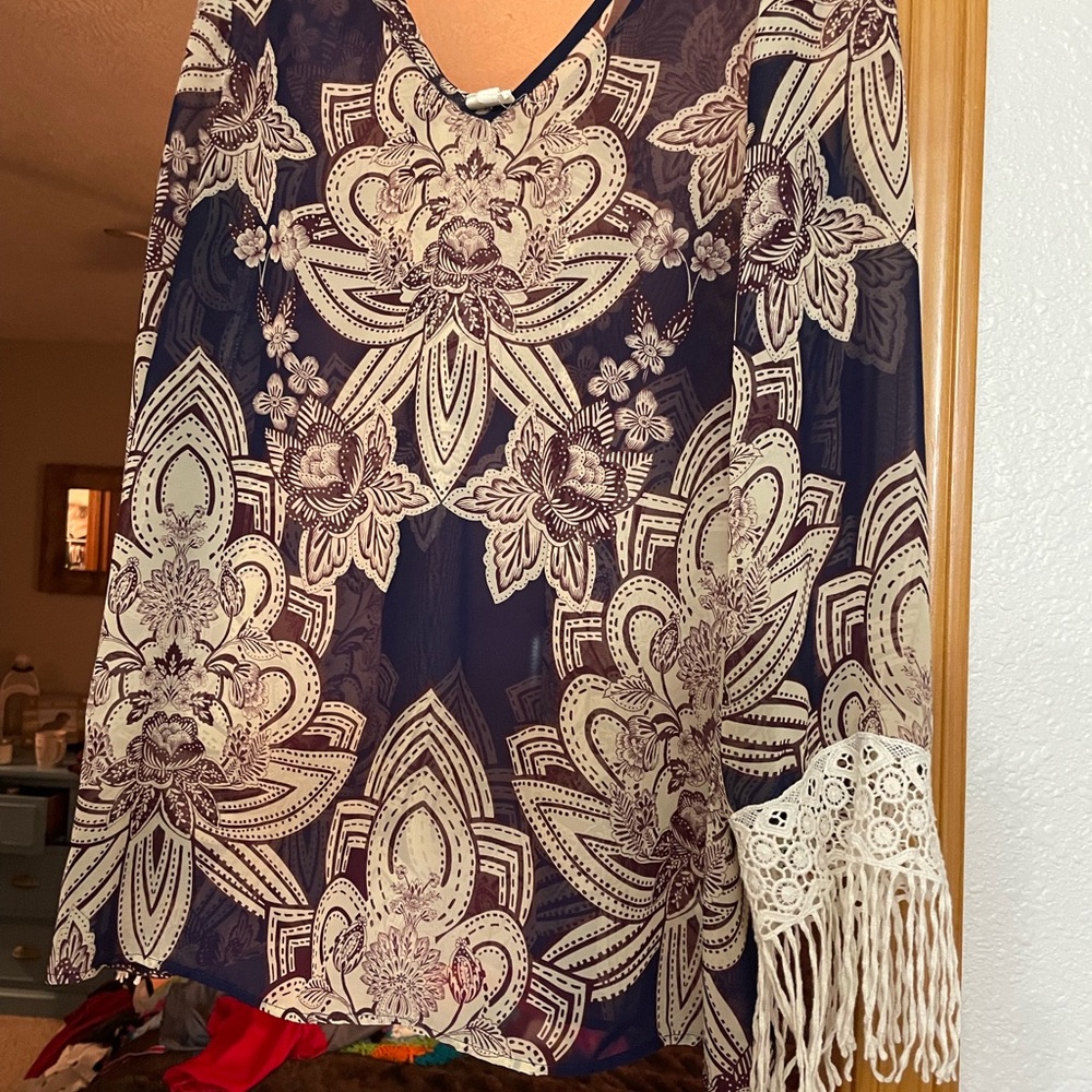 Pink Owl Navy and Cream Floral Blouse
